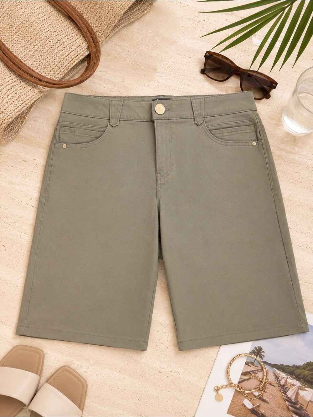 Democracy Ab Solution Bermuda Shorts 10P Olive Gray Stretch Petite